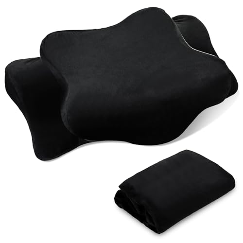 Hahafelt Cervical Neck Pillowcase (Only Pillowcase) with Zipper Ergonomic Pillow Cover Contour Pillow Cover Fuzzy Cases for Side Back Stomach Sleepers(Black,Queen Size)