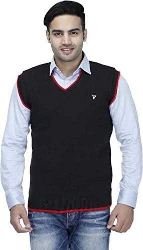 Veena Enterprises Men's Half Sleeves V Neck Solid Woolen Black Sweater for Winter_MENSSWEATER-9-picture-20