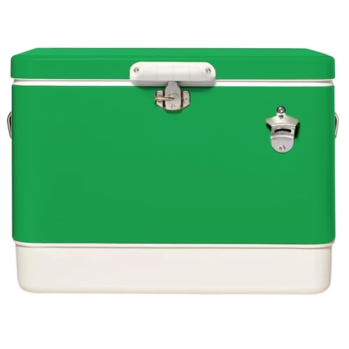 Image of FSE Hard-Sided 54 Qt. / 80 Can Metal Cooler | Durable outdoor beverage cooler with latch closure, bottle opener and side handles. Ideal for picnic or tailgate use