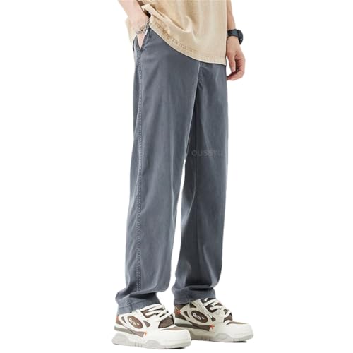 Men Summer Upgraded Soft Fabric Jeans Elastic Waist Loose Ultrathin Denim Pants gray9 XL