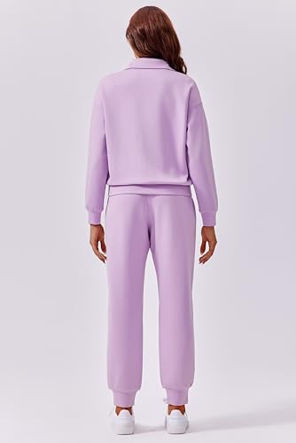Image of PINSPARK 2 Piece Sets for Women Long Sleeve Half Zip Tracksuit Jogger Sets | 2026 Fall Travel Outfits Lounge Set, Lightweight Soft Air Layer Fabric, Kangaroo Pocket Sweatshirt, Drawstring Joggers Pants