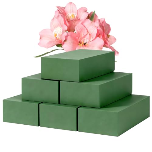 Mkobon 6 Pack Floral Foam Blocks Green Plant Dry & Wet Flower Arrangement Foam Styrofoam Block for Fresh and Artificial Flowers Decor Supplies for Wedding Home Garden (5.5L x 3.1W x 1.6H)