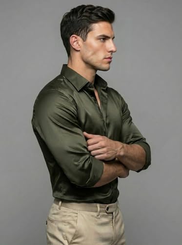 Image of Diverse Men's Satin Casual Shirt | Premium Solid Poly Satin | Wrinkle-Free, Full Sleeve Regular Fit Office, Business Wear
