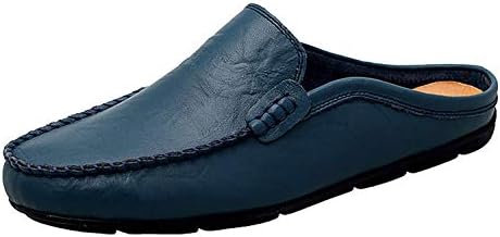 Go Tour Mens Mules Clog Slippers Breathable Leather Slip on Shoes Casual Loafers Blue 12/49