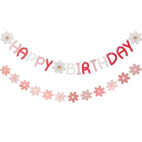 Décorations fête anniversaire Little Daisy avec kit bannière Happy Birthday rouge rose et blanc