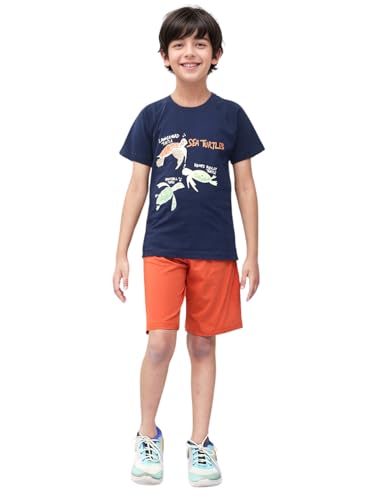 Image of Toonyport Boys Casual Premium Cotton Blended T-Shirt & Shorts (Navy Blue)