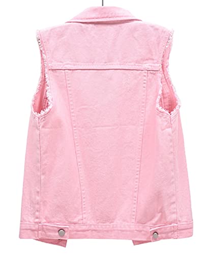 CHARTOU Women's Ripped Lapel Collar Button Up Sleeveless Frayed Denim Vest Jacket2