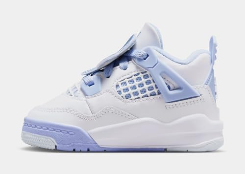 Air Jordan 4 Retro Aluminum Infant Toddler Lifestyle Shoes (White/Aluminum Blue/Tint Oil Green)3