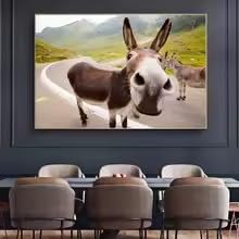 Peinture à l'huile âne et mule toile paysage campagne tableau decoration murale nature sans cadre - 2