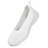 HONHOLD Women's Flats Slip On Shoes Knit Walking Sneakers Casual Low Wedge Nurse Loafers Comfortable White 6