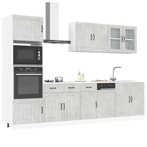 IKAYAA Mueble de Cocina 7 pzas, Kalmar, Muebles De Cocina por Modulos, Cocinas Completas, Armario Inferior de Fregadero, Armario Colgante Cocina, Armario para el Horno Gris hormigón-Type-2