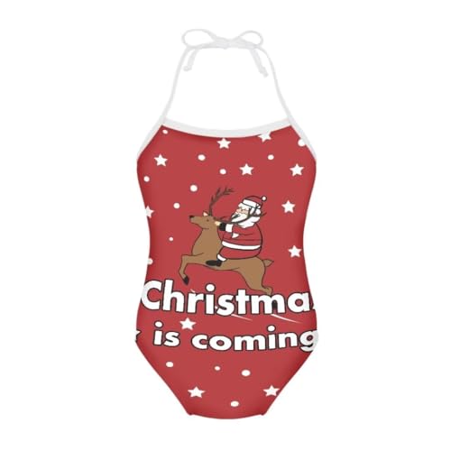 Image of Christmas Kids One-Piece Halter Swimsuits Beach Swimwear Bathing Suit for 3-10 Years Girls