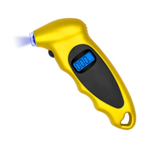 Image of KVAEY Digital Tire Pressure Gauge, 150 PSI 4 Settings Accurate Tire Gauge with Non-Slip Grip, Backlight LCD Tire Pressure Gauge Reader Checker Tool for Car Truck Bicycle Motorcycle (Yellow)