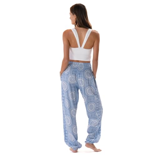 Image of Lotus and Luna Women's Harem Pants Thai Pants for Beach & Lounge High Waisted Flowy Boho Pants Genie Pants Yoga Pants