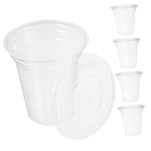 Frcolor 10個 クリア使い捨て飲料カップ 蓋付き透明プラスチックコップ ミルクティー カフェ用ジュースカップ 飲み物保存に