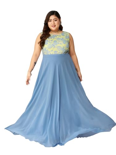 Image of Miss Chase A+ Women's Round Neck Sleeveless Georgette Floral Lace Fit & Flare Maxi Dress