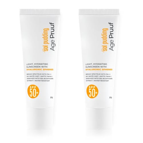 Image of Age Pruuf Deep Hydrating Sunscreen Gel SPF 50 PA+++ | For Men & Women | Intense Moisturiser, Broad Spectrum UVA /UVB Protection | Sensitive-Skin Friendly, No White Cast, Water Resistant | Hypoallergenic | Non-Comedogenic | For Dry & Combination Skin | 50 g Pack of 2