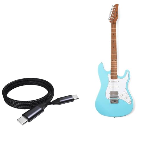 BoxWave Cable Compatible with Jamstik Classic MIDI Guitar - DirectSync PD Cable (3ft) - USB-C to USB-C (100W), Type C Braided Charge and Fast Sync - Jet Black