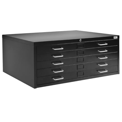AdirOffice Flat File Cabinet - Heavy Duty 5-Drawer Blueprint Sheets Storage, 29" x 40" Great for Documents Sized 24” x 36”, Ideal for Artists, Art Files, Engineers, Architects, Offices - Black
