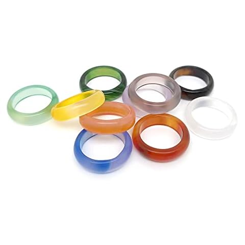 Morchic 10Pcs Colorful Agate Band Rings for Women, Smooth Assorted Size Mulit Color 6mm Thick Cover