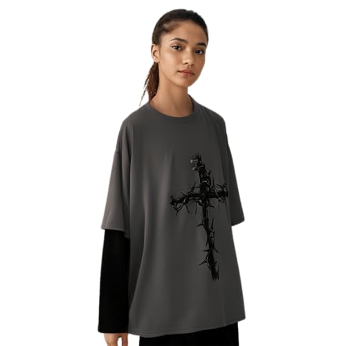 Men Women Gothic Shirt Y2K Emo Grunge Alt Vintage Long Sleeve Top Tee Dark Academia Harajuku Cross Sweatshirt Clothes3