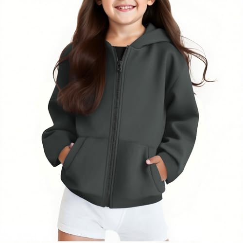 girls athletic jacket Girls Zip up Hoodie Trendy 2025 Cute Oversized Zipper Sweatshirt with Pocket Kids Fashion Winter Clothes Dark Gray 13 Years