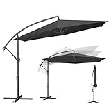 SONGMICS Parasol Déporté de 350 cm de Diamètre, Socle en Croix, Ombrelle, Protection UPF 50+, Manivelle d'Ouverture et de Fermeture, Jardin, Terrasse, Piscine, Plage, Gris GPU117GZ01