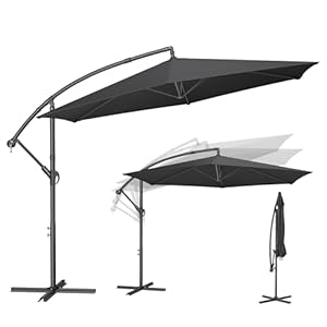 SONGMICS Sonnenschirm, Ampelschirm 350 cm d, mit Ständer, Sonnenschutz Balkon, Balkonschirm, UV-Schutz UPF 50+, mit Kurbel zum Öffnen und Schließen, Terrasse, Garten, grau GPU117GZ01
