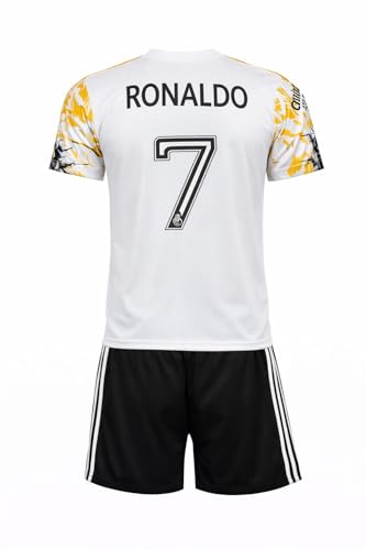 Image of Real Madrd New Season Dragon Print Kids Football Jersey Set | T-Shirt & Shorts for Boys | Sportswear for Football Playing & Fan Wear | Yellow Red