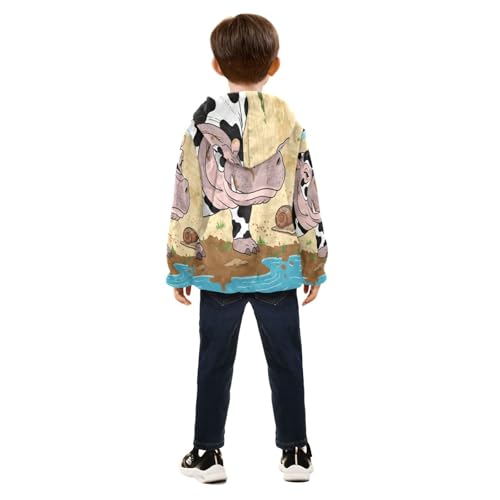 Cow Hippo with Snail Toddler Fleece Jacket Girl Boys Hooded Fleece Jacket Coat Warm Outwear Zip-up 3-10T4