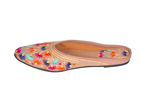 Image of Women's Hand Embroidered Ethnic Juttis | Multicolour Floral Design | Traditional Slip-On Flats
