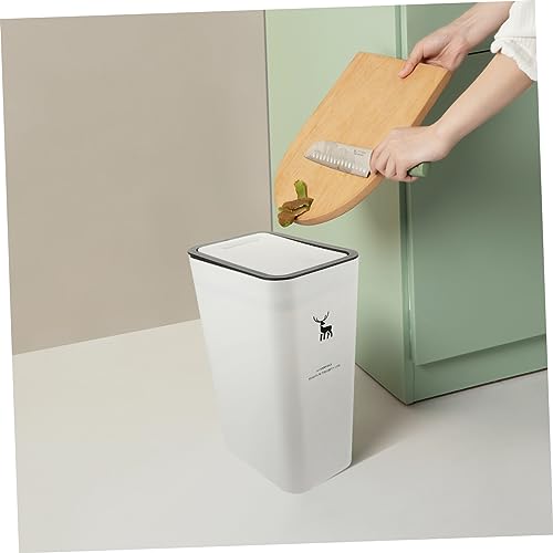 Caneca de basura rectangular con tapa de prensa blanco miniatura 5