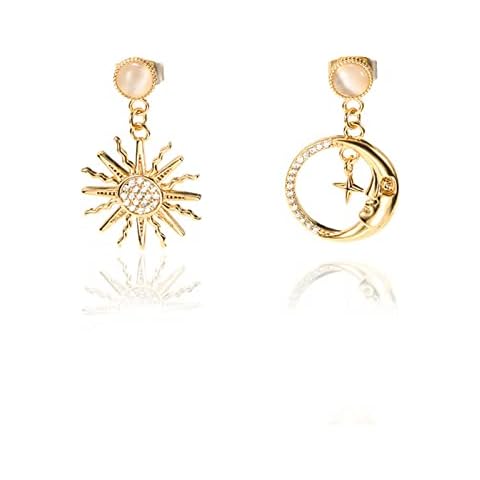 CZ Moon Star Dangle Earrings14K Gold Plated Sun Drop Earring Cubic Zirconia Earrings Asymmetrical Stud Earrings Delicate Fashion Birthday Gifts for Women Cover