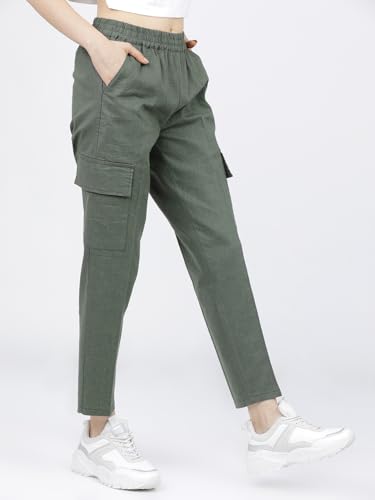Image of Tokyo Talkies Women's Regular Fit Cargos Trousers | Stretchable Trousers| Mid-Rise