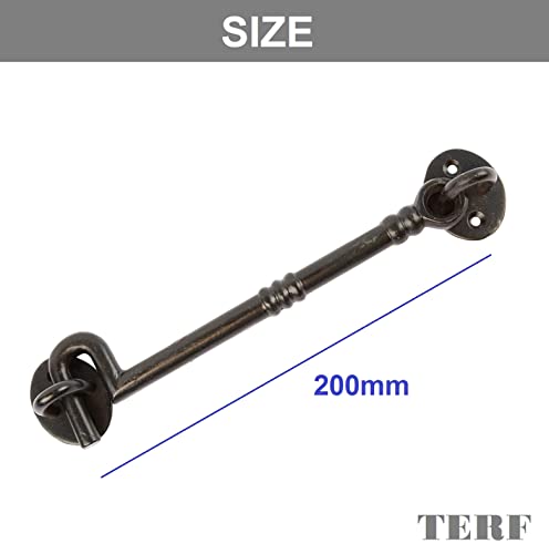TERF® 200mm Heavy Duty Antique Black Cabin Door Hook and Eye Lock 200mm (8 inch) Cabinet Latch Catch including Fixing Screw For Door Gate Window Closet Shed Latch - Image 3