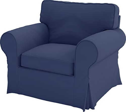 Image of Cotton Ektorp Chair Cover Compatible with IKEA Armchair Sofa Slipcover | Heavy Duty Cotton Ektorp Chair Cover Replacement Only Blue Color