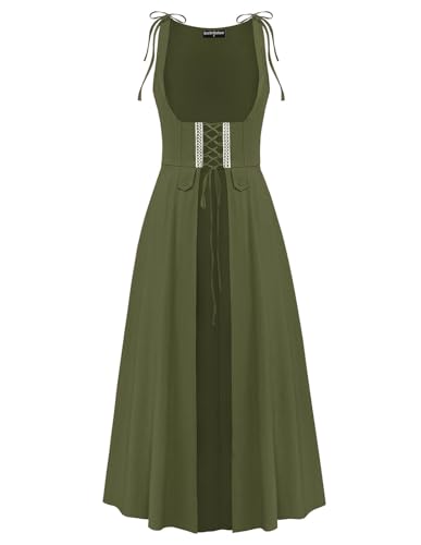 Scarlet Darkness Renaissance-Kleid für Damen, Unterbrustkleid, mittelalterliches Piraten-Pesant-Überkleid, Grün (Army Green), Klein
