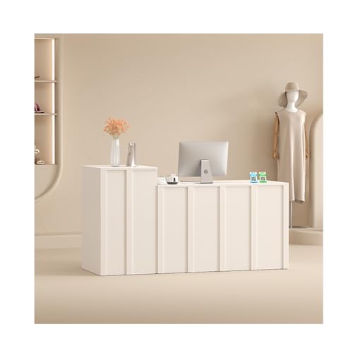 受付デスク、ロック可能な引き出し、キャビネット、カウンタートップ、キーボードトレイを備えたモダンな受付デスク。オフィス、小売店、ロビー、サロンのチェックアウトカウンターに最適です。(C,L140cm/55.1in)