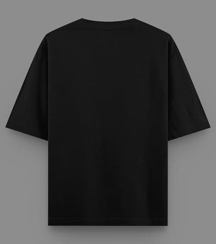 Image of 100% Pure Cotton Unisex Oversized T Shirt Combo Pack of 2 Heavy Premium Fabric Breathable Lightweight Drop Shoulder Baggy Fit Printed Graphic Tshirt for Men Women Black