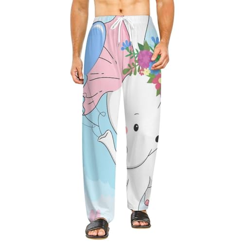 Bas de pyjama femme long pantalon vêtements de nuit détente à poches motif éléphant S