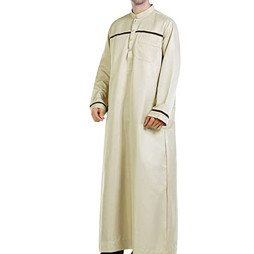 Men's Islamic Thobe Round Collar Cotton Button Long Thobe Casual Long Sleeve Ramadan Muslim Robe Trendy Clothes4