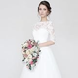Rosewood and white preserved bridal bouquet, bridal cascade. Ramo de novia en cascada con flores naturales preservadas de gran calidad en blanco y palo de rosa