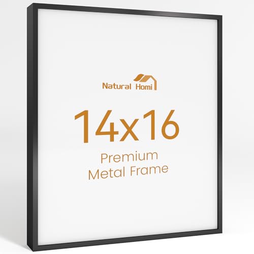 Image of 14x16 Aluminum Metal Picture Frame,Tempered Glass Black Photo Frame 14x16 for Family Photo,Posters,Art,Document to Wall Mount Horizontally or Vertically
