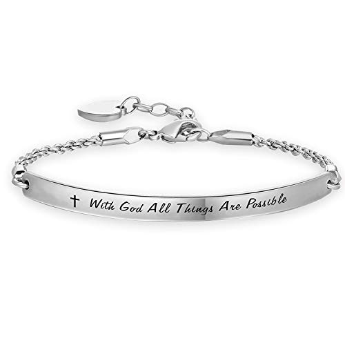 G-Ahora Christian Gift with God All Things are Possible Faith Bracelet Religious Jewelry Cross Bracelets for Women Baptism Gift(BR-Withgod)