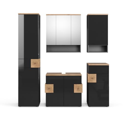 Vicco Ensemble de Meubles de Salle de Bains Eden, Anthracite, 73 cm, composé d’Un Meuble sous-lavabo, Armoire Miroir, Colonne, Demi-Colonne et Meuble Haut