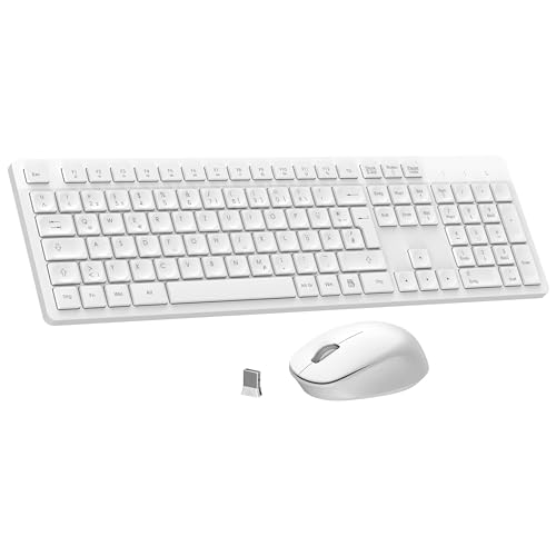 LeadsaiL K786 Tastatur Maus Set Kabellose Tastatur und Maus QWERTZ Deutsches Layout Funktastatur mit Maus Flüsterleiser Tastenanschlag 2.4 GHz mit 2-in-1 USB Nano Empfänger für PC/Laptop (Weiß)