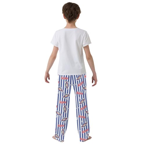 Aloha Striped Boys Long Pants Soft Trousers Elastic Waist Kids Lounge Bottoms with Pockets S-XL3