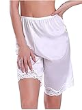 Women Loose Half Slip Shorts Loose Fit Lace Trim Pettipants Culotte Slip Bloomers Split Underwear Shorts (C-White, XXL)