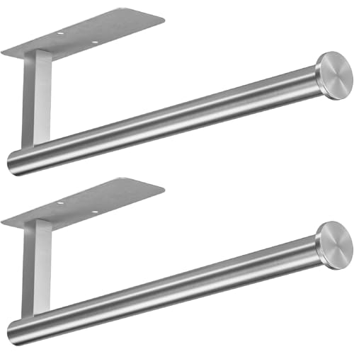 Image of ASTOFLI Paper Towel Holder Under Cabinet No Drilling, Self Adhesive Paper Towel Holder Wall Mount for Kitchen Rack, Under Counter Napin Holder No Drill, RV, 304 Stainless Steel, Silver 2 Pack