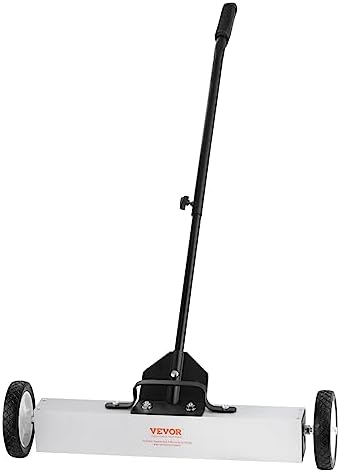 VEVOR 50Lbs Rolling Magnetic Sweeper with Wheels, Push-Type Magnetic Pick Up Sweeper, 24-inch Large Magnet Pickup Lawn Sweeper with Telescoping Handle, Easy Cleanup of Workshop Garage Yard